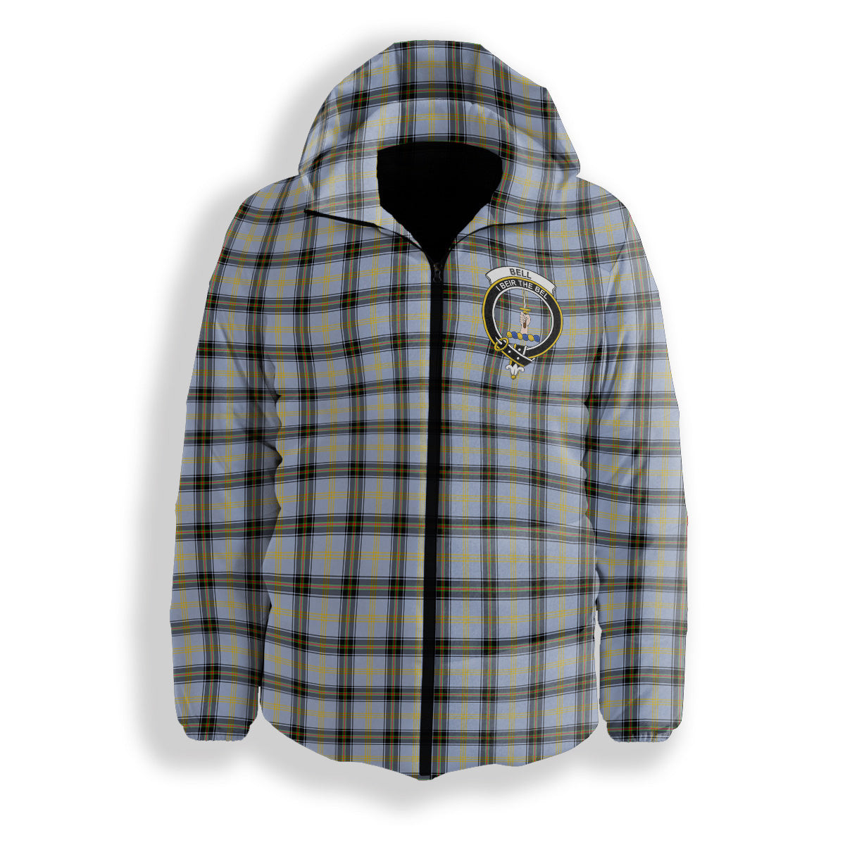 ScotsTee Shop Scottish Bell of the Borders SC Crest Tartan Down Jacket Winter White Duck Down Plaid