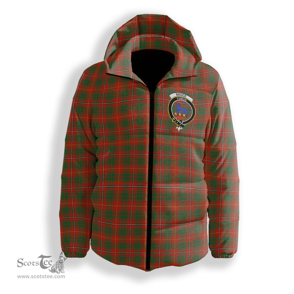 ScotsTee Shop Scottish Bruce County Ancient Crest Tartan Down Jacket Winter White Duck Down Plaid