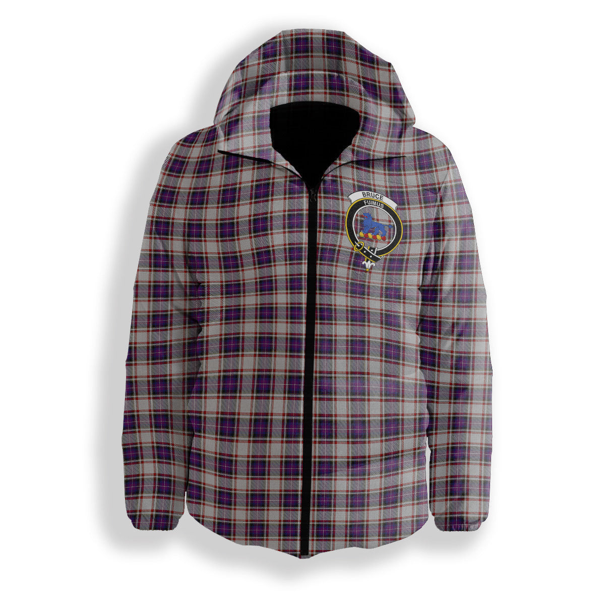 ScotsTee Shop Scottish Bruce of Kinnaird Dress (Dance) Crest Tartan Down Jacket Winter White Duck Down Plaid