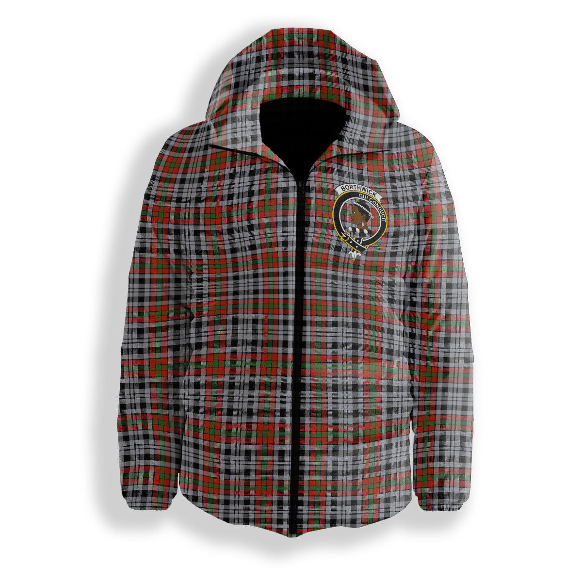 ScotsTee Shop Scottish Borthwick Dress Ancient Crest Tartan Down Jacket Winter White Duck Down Plaid