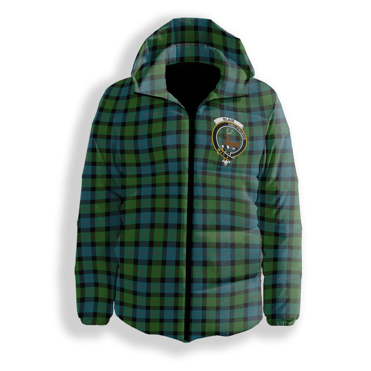 ScotsTee Shop Scottish Blair Ancient Crest Tartan Down Jacket Winter White Duck Down Plaid