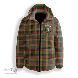 ScotsTee Shop Scottish Buchanan 1800 Crest Tartan Down Jacket Winter White Duck Down Plaid