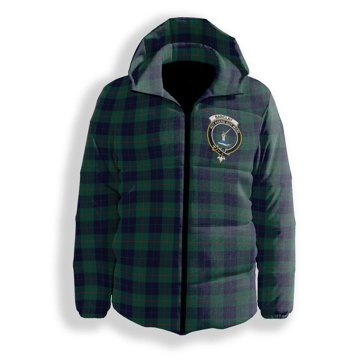 ScotsTee Shop Scottish Barclay Hunting Modern Crest Tartan Down Jacket Winter White Duck Down Plaid