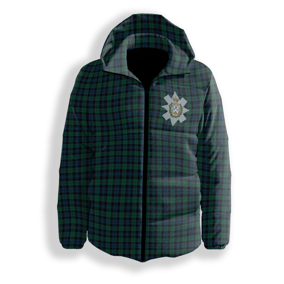 ScotsTee Shop Scottish Black Watch #3 Modern Crest Tartan Down Jacket Winter White Duck Down Plaid