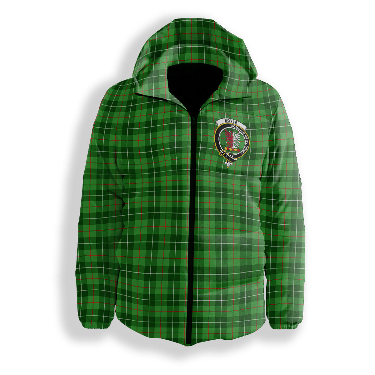 ScotsTee Shop Scottish Boyle SC Crest Tartan Down Jacket Winter White Duck Down Plaid