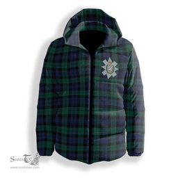 ScotsTee Shop Scottish Black Watch Large Sett Modern Crest Tartan Down Jacket Winter White Duck Down Plaid
