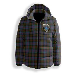 ScotsTee Shop Scottish Bowie Black Crest Tartan Down Jacket Winter White Duck Down Plaid
