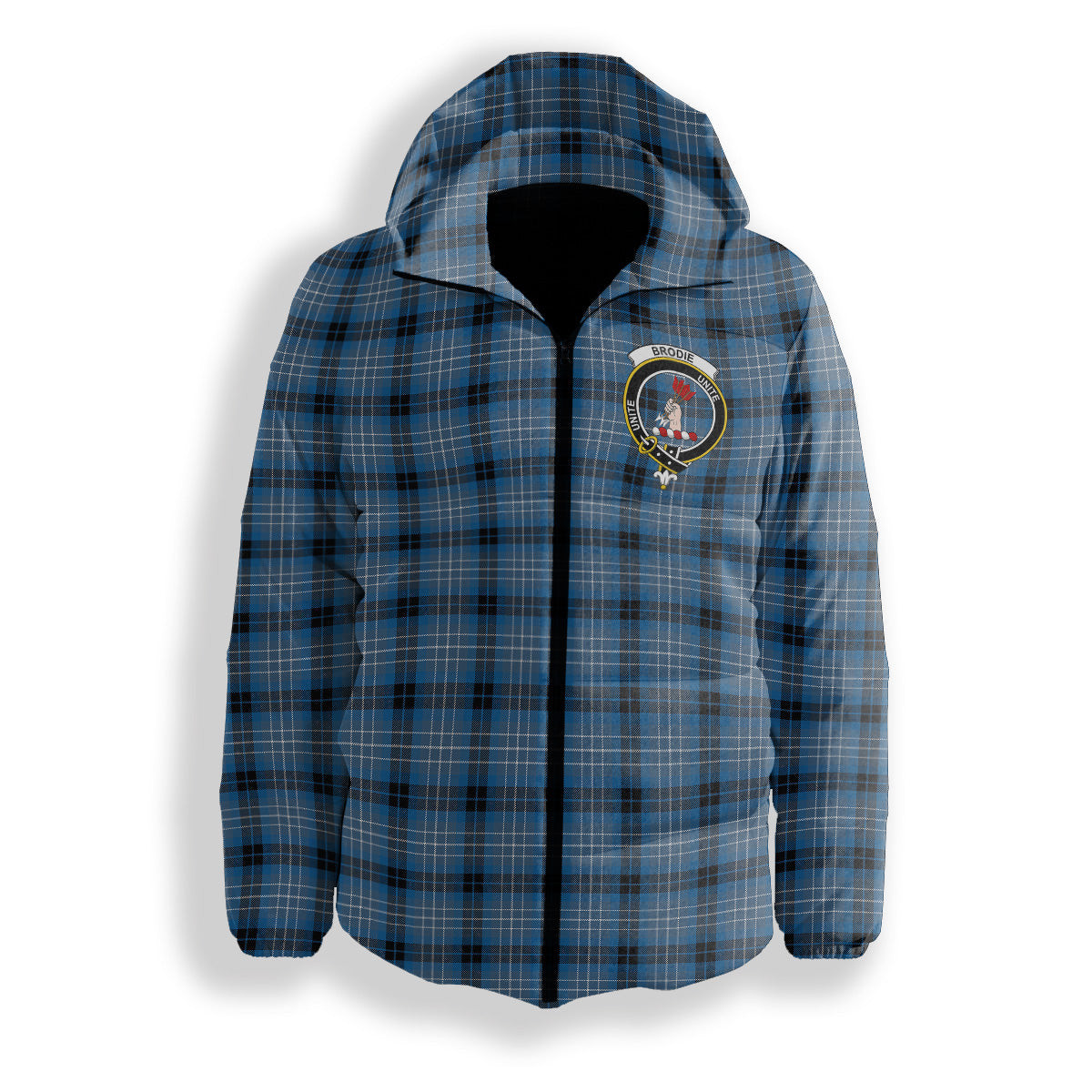 ScotsTee Shop Scottish Brodie Countryfare Ancient Crest Tartan Down Jacket Winter White Duck Down Plaid