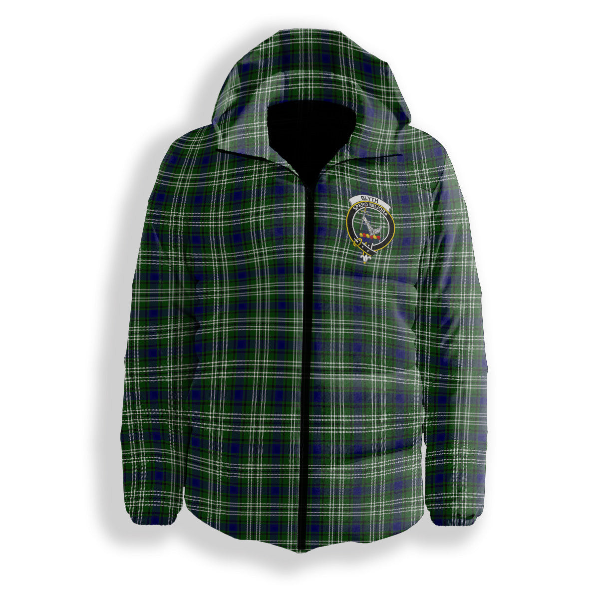 ScotsTee Shop Scottish Blyth Crest Tartan Down Jacket Winter White Duck Down Plaid