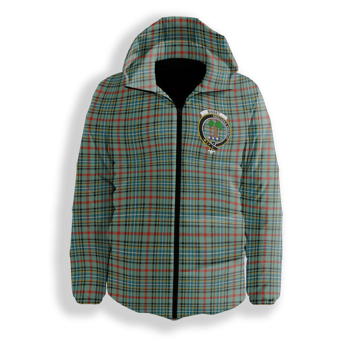ScotsTee Shop Scottish Bisset Ancient Crest Tartan Down Jacket Winter White Duck Down Plaid