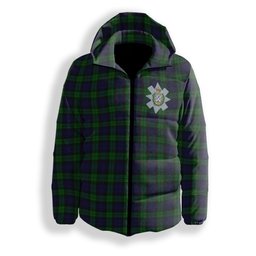 ScotsTee Shop Scottish Black Watch Crest Tartan Down Jacket Winter White Duck Down Plaid