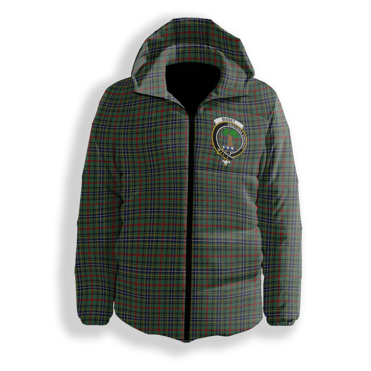ScotsTee Shop Scottish Bisset Crest Tartan Down Jacket Winter White Duck Down Plaid