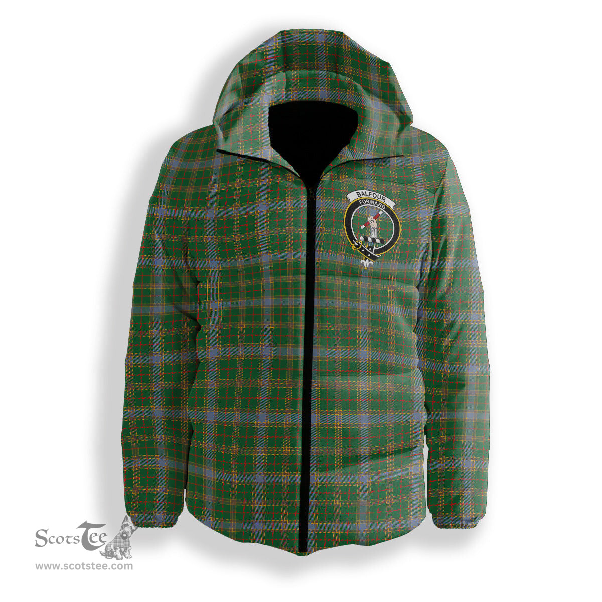ScotsTee Shop Scottish Balfour Hunting Ancient Crest Tartan Down Jacket Winter White Duck Down Plaid