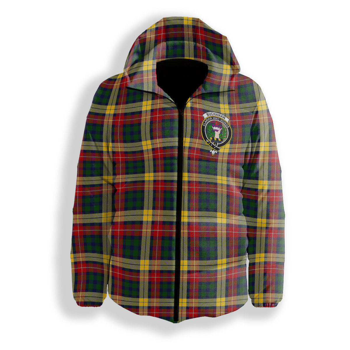 ScotsTee Shop Scottish Buchanan Crest Tartan Down Jacket Winter White Duck Down Plaid