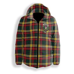 ScotsTee Shop Scottish Buchanan Crest Tartan Down Jacket Winter White Duck Down Plaid