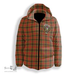 ScotsTee Shop Scottish Buchanan Old Set Weathered Crest Tartan Down Jacket Winter White Duck Down Plaid