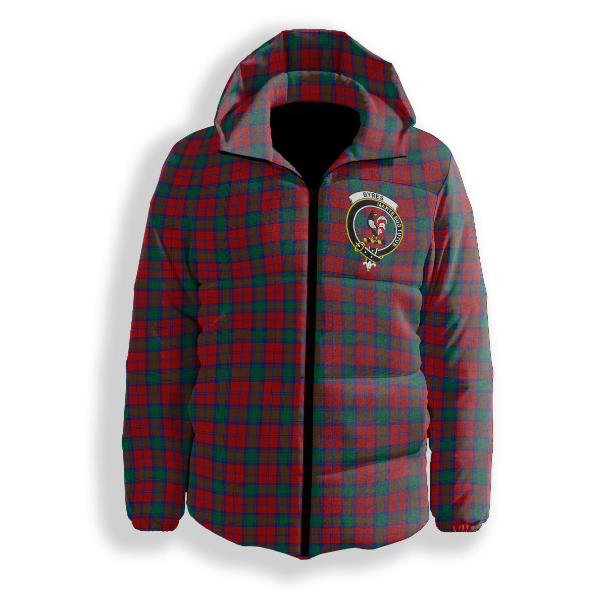 ScotsTee Shop Scottish Byres Crest Tartan Down Jacket Winter White Duck Down Plaid