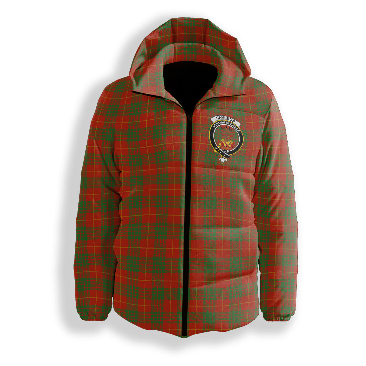 ScotsTee Shop Scottish Cameron Ancient Crest Tartan Down Jacket Winter White Duck Down Plaid