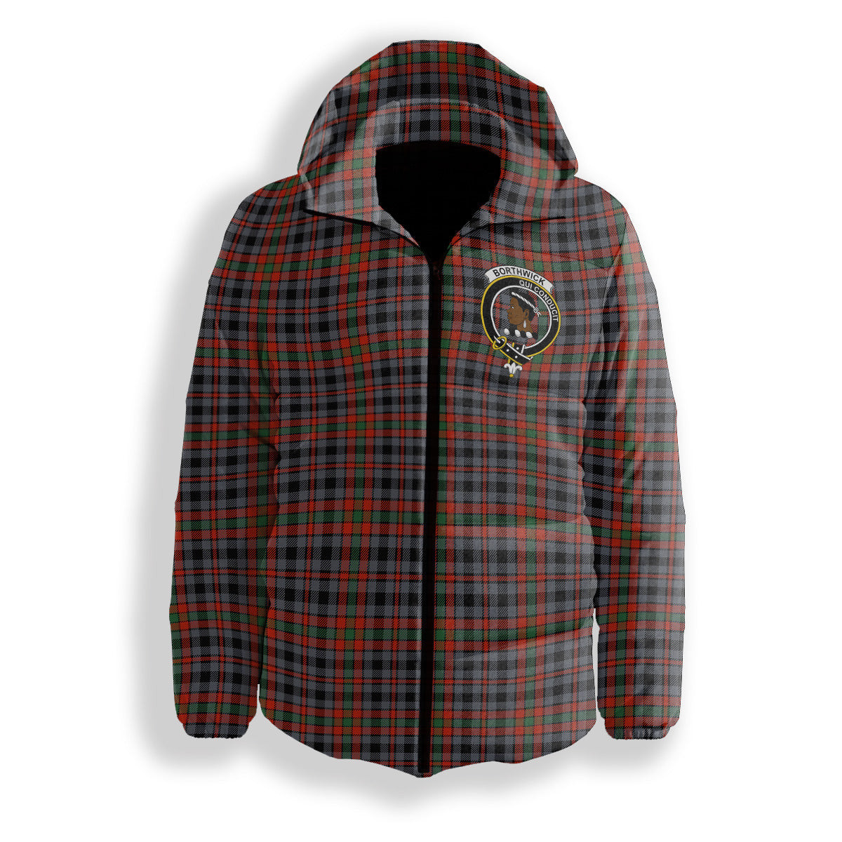ScotsTee Shop Scottish Borthwick Ancient Crest Tartan Down Jacket Winter White Duck Down Plaid