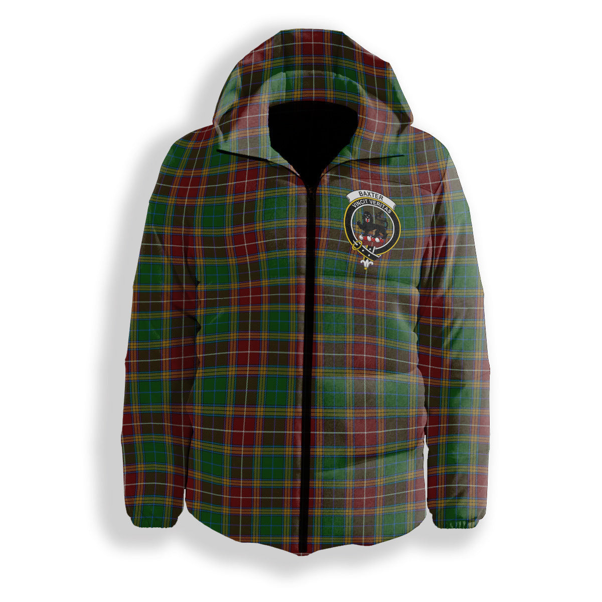 ScotsTee Shop Scottish Baxter Crest Tartan Down Jacket Winter White Duck Down Plaid