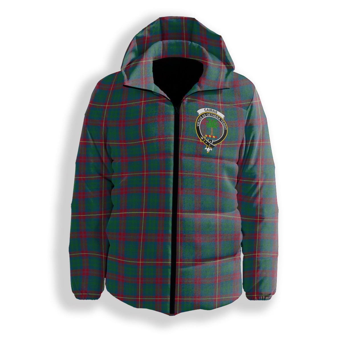 ScotsTee Shop Scottish Cairns of Finavon Ancient Crest Tartan Down Jacket Winter White Duck Down Plaid