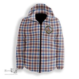 ScotsTee Shop Scottish Boswell Dress Modern Crest Tartan Down Jacket Winter White Duck Down Plaid