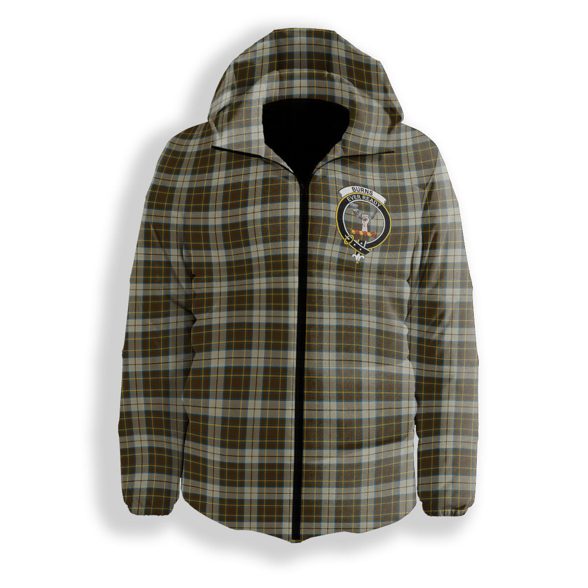 ScotsTee Shop Scottish Burns Battalion Crest Tartan Down Jacket Winter White Duck Down Plaid