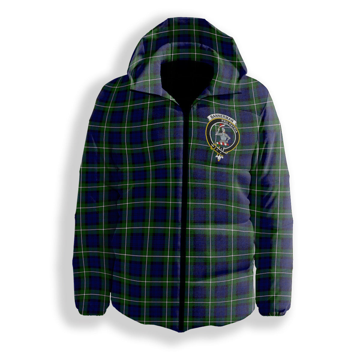 ScotsTee Shop Scottish Bannerman Crest Tartan Down Jacket Winter White Duck Down Plaid