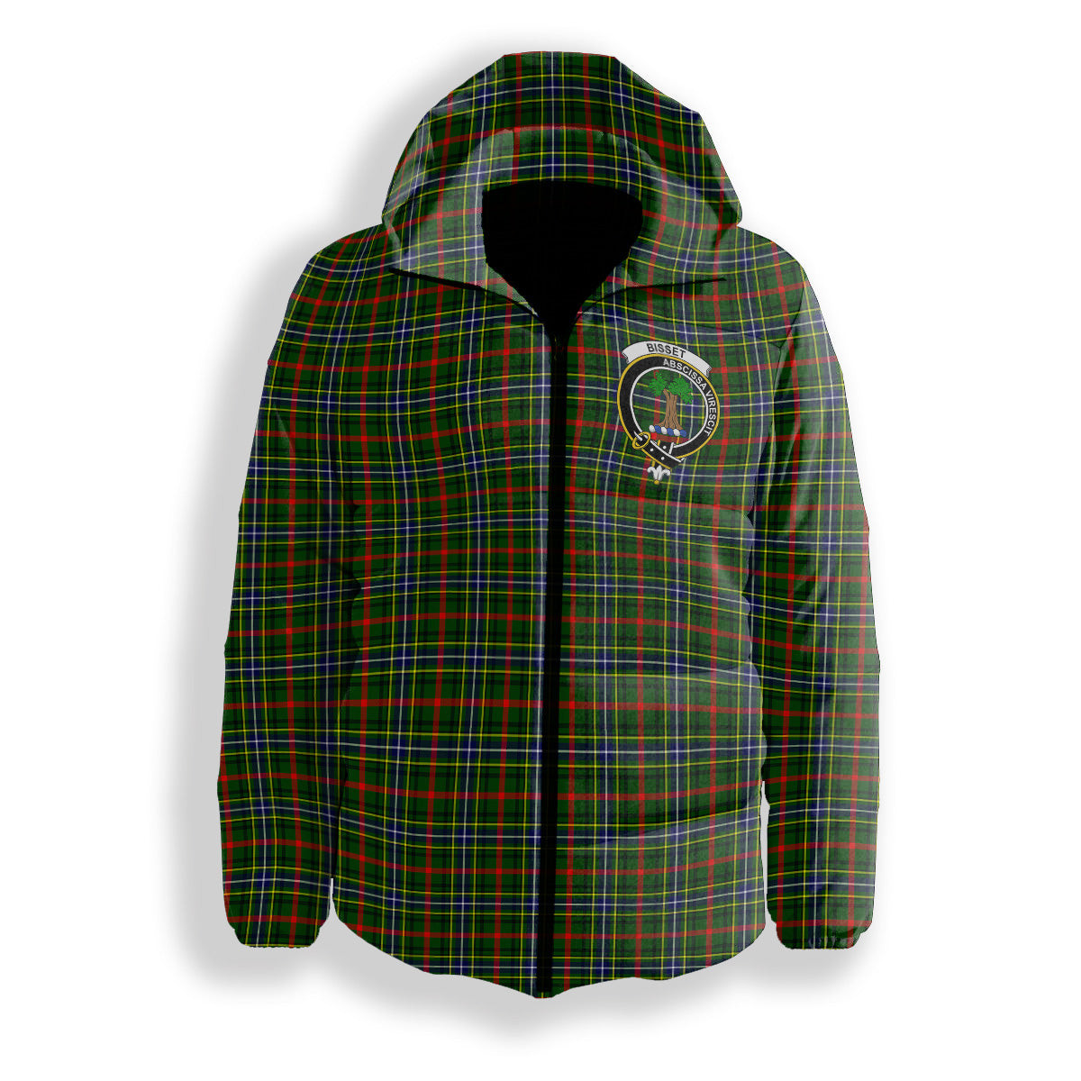 ScotsTee Shop Scottish Bisset SC Crest Tartan Down Jacket Winter White Duck Down Plaid