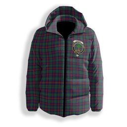 ScotsTee Shop Scottish Cairns of Finavon Modern Crest Tartan Down Jacket Winter White Duck Down Plaid