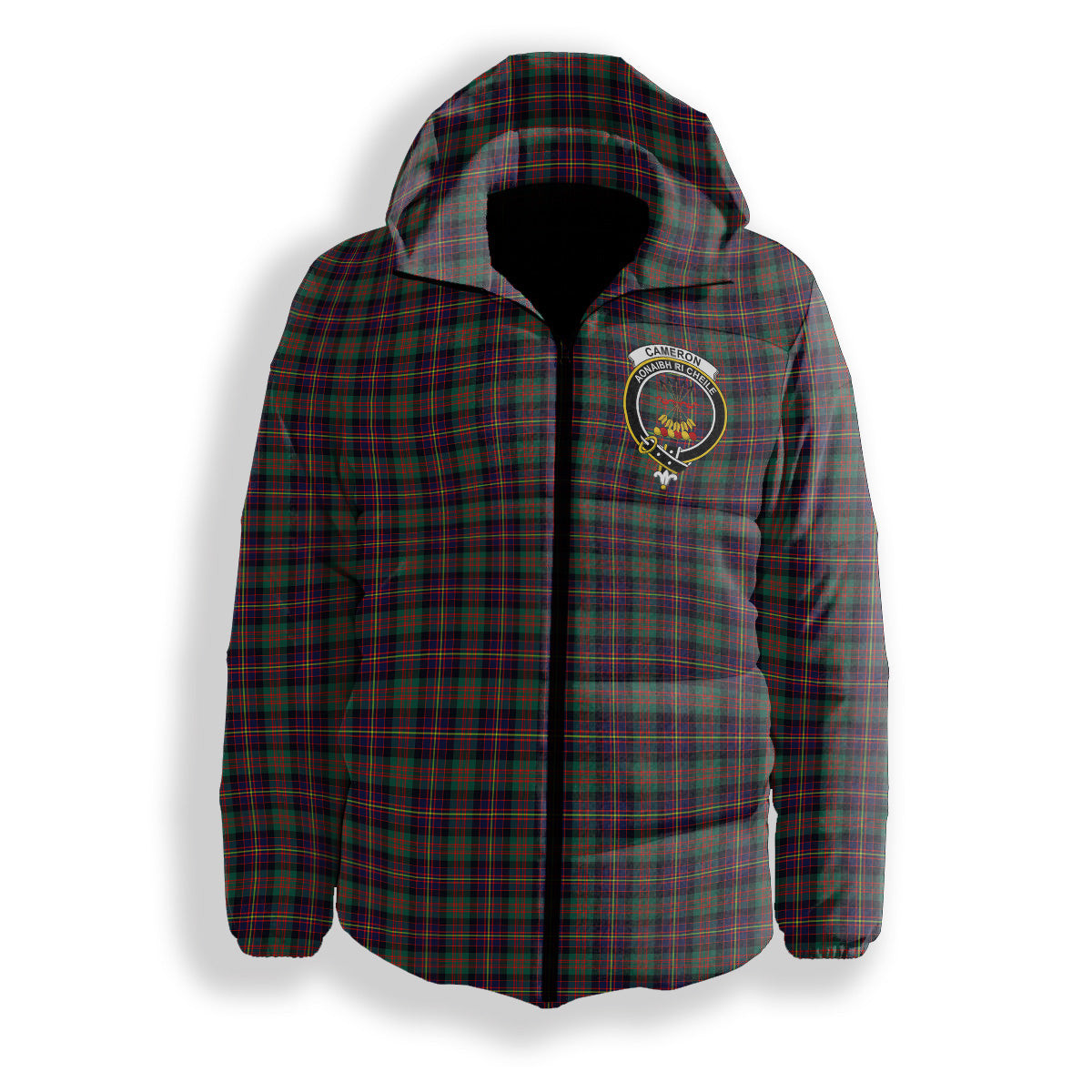 ScotsTee Shop Scottish Cameron Highlanders of Ottawa Crest Tartan Down Jacket Winter White Duck Down Plaid