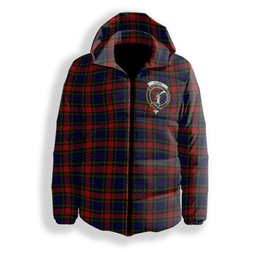 ScotsTee Shop Scottish Clark Red Crest Tartan Down Jacket Winter White Duck Down Plaid
