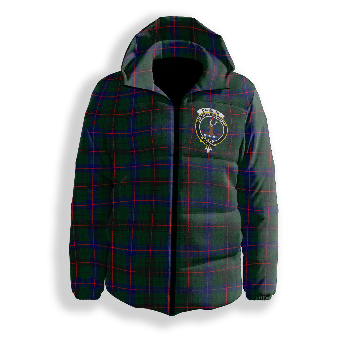 ScotsTee Shop Scottish Davidson Modern Crest Tartan Down Jacket Winter White Duck Down Plaid
