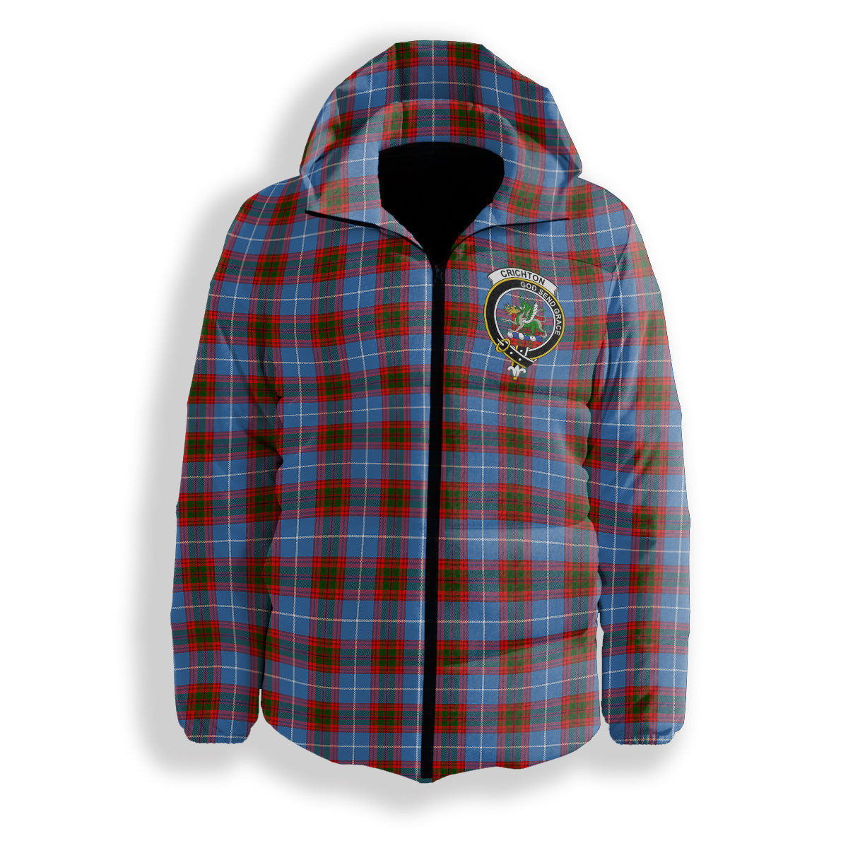 ScotsTee Shop Scottish Crichton Crest Tartan Down Jacket Winter White Duck Down Plaid