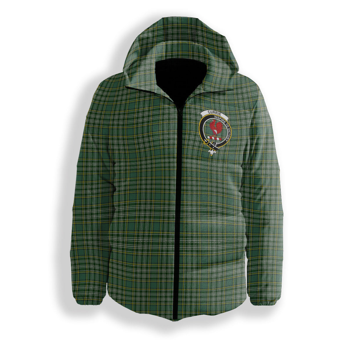 ScotsTee Shop Scottish Currie of Balilone Crest Tartan Down Jacket Winter White Duck Down Plaid