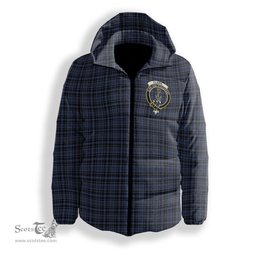 ScotsTee Shop Scottish Clark (Clergy) Modern Clan Crest Tartan Down Jacket Winter White Duck Down Plaid