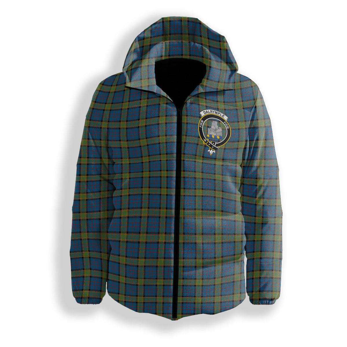 ScotsTee Shop Scottish Dalrymple M of Oxenfoord Crest Tartan Down Jacket Winter White Duck Down Plaid
