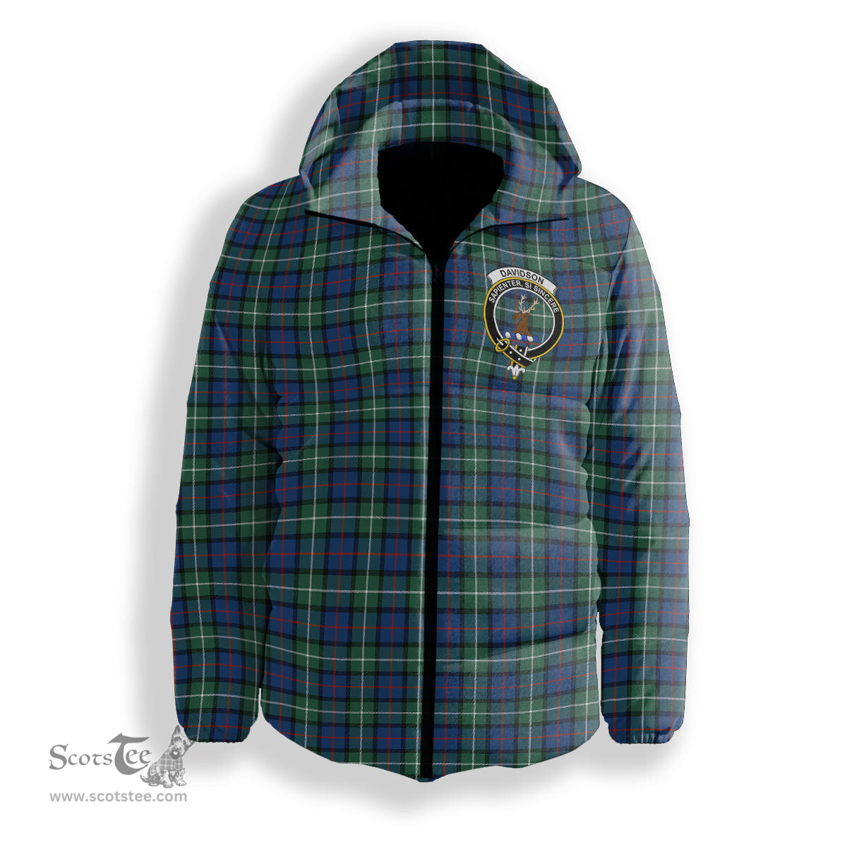 ScotsTee Shop Scottish Davidson of Tulloch SC Crest Tartan Down Jacket Winter White Duck Down Plaid
