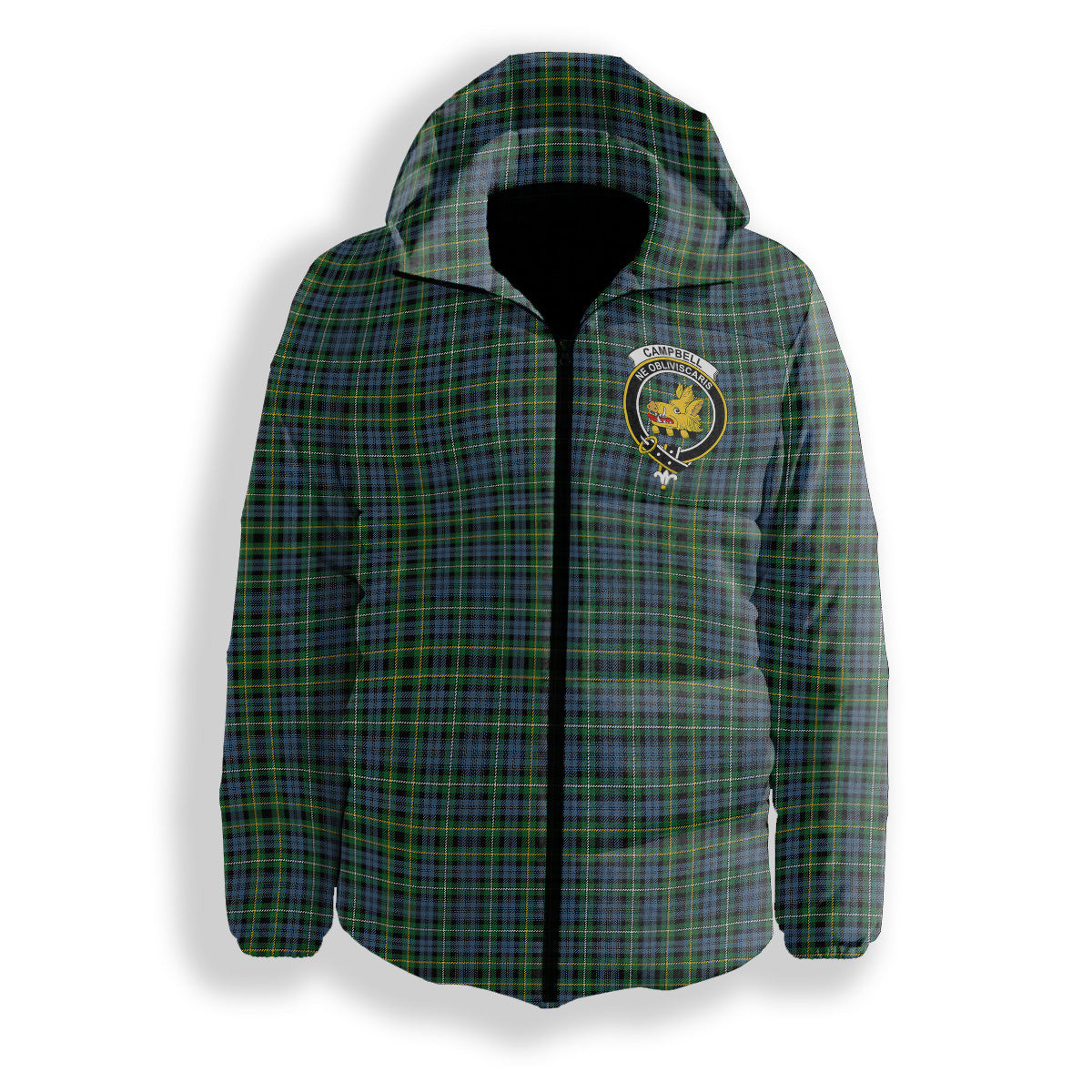 ScotsTee Shop Scottish Campbell of Argyll 1815 Ancient 2 Crest Tartan Down Jacket Winter White Duck Down Plaid