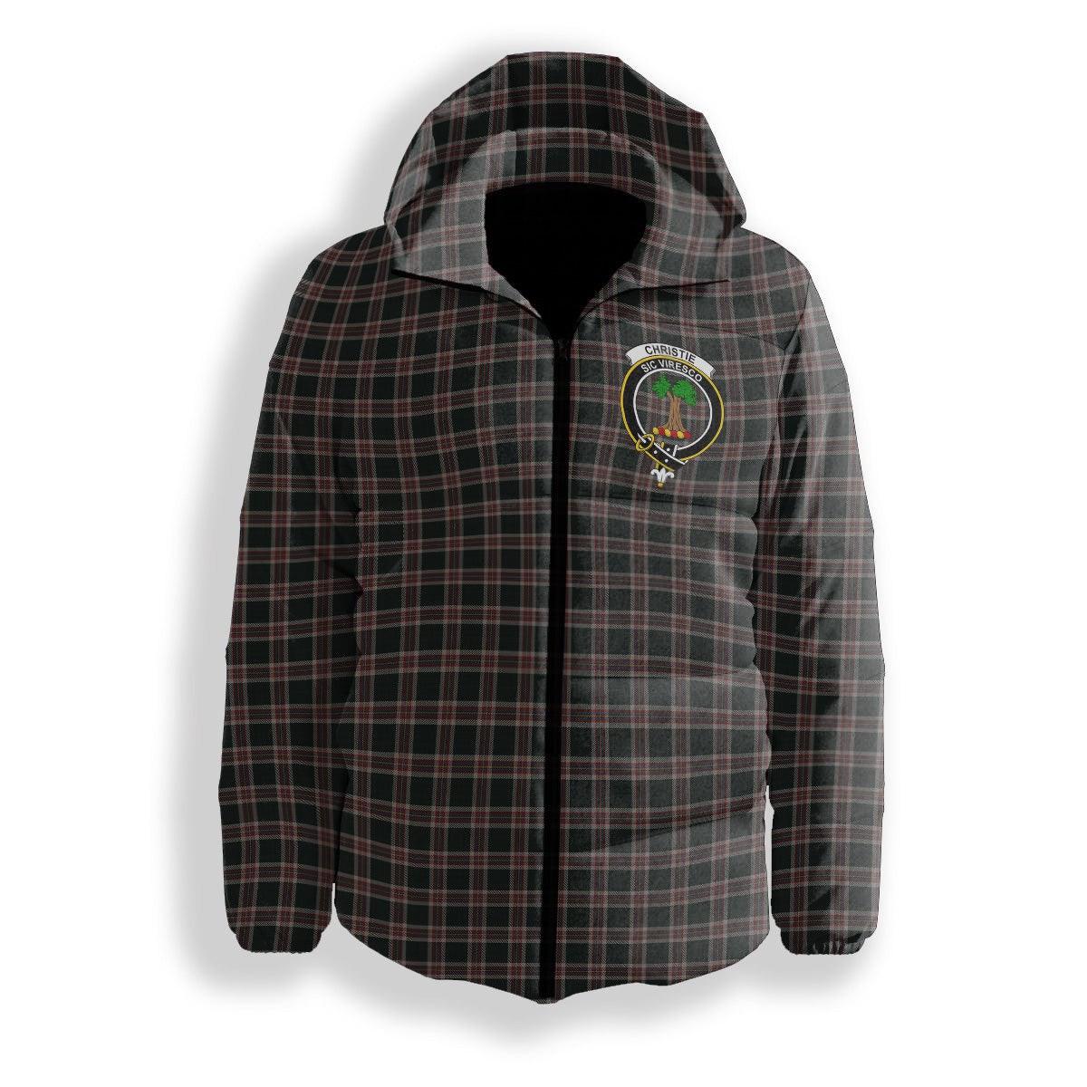 ScotsTee Shop Scottish Christie (London) Hunting Crest Tartan Down Jacket Winter White Duck Down Plaid