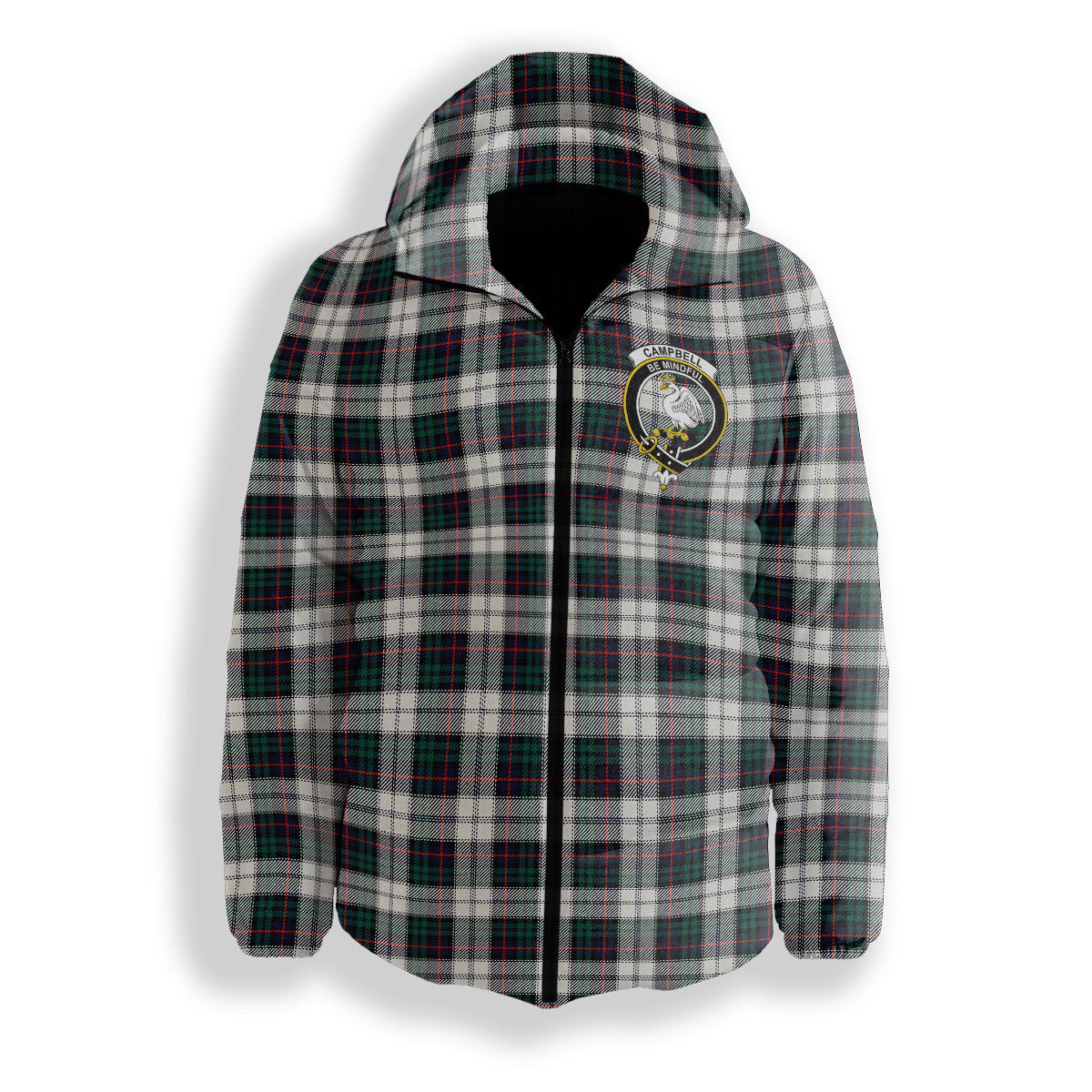 ScotsTee Shop Scottish Campbell of Cawdor Dress Modern Crest Tartan Down Jacket Winter White Duck Down Plaid