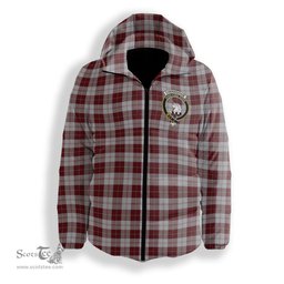 ScotsTee Shop Scottish Cunningham Dress Burgundy Dance Crest Tartan Down Jacket Winter White Duck Down Plaid