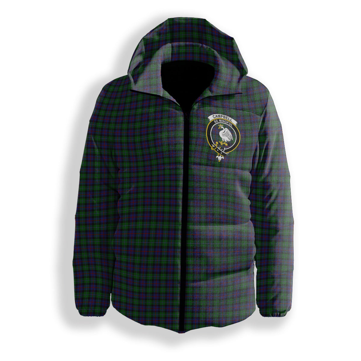 ScotsTee Shop Scottish Campbell of Cawdor Crest Tartan Down Jacket Winter White Duck Down Plaid