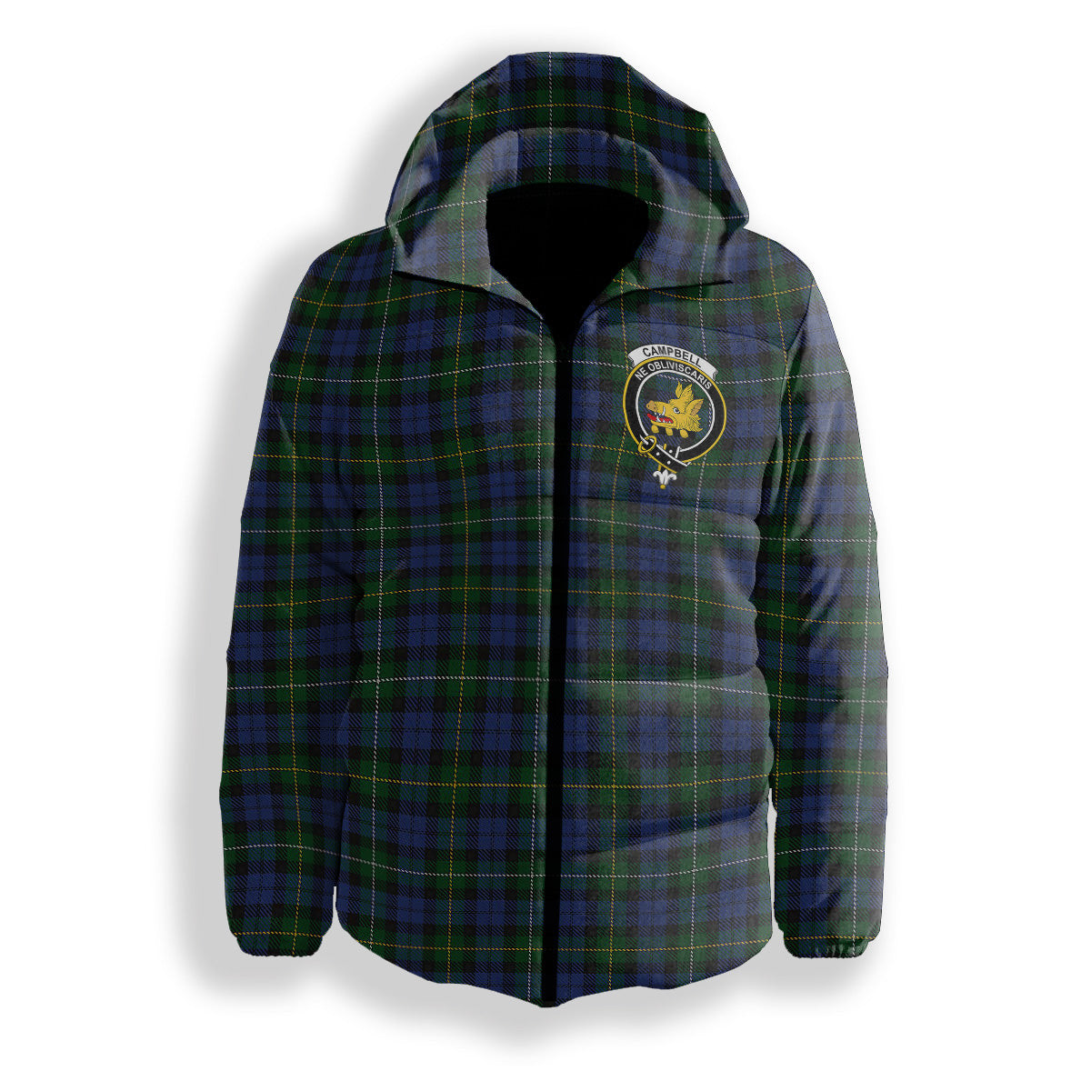 ScotsTee Shop Scottish Campbell of Loudoun Crest Tartan Down Jacket Winter White Duck Down Plaid
