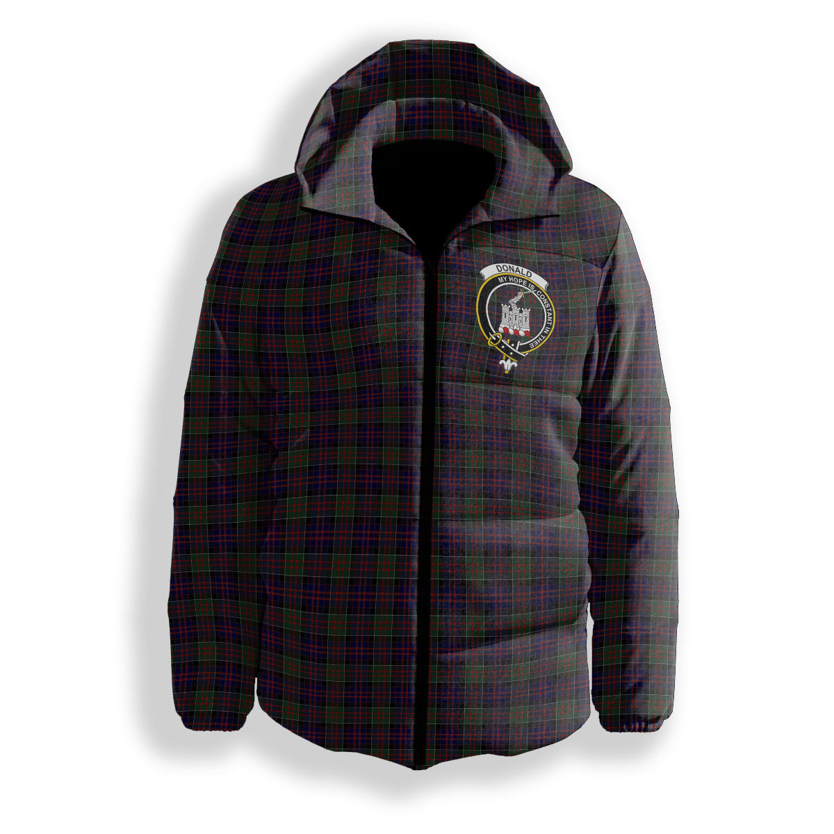 ScotsTee Shop Scottish Donald of Clan Ranald Crest Tartan Down Jacket Winter White Duck Down Plaid