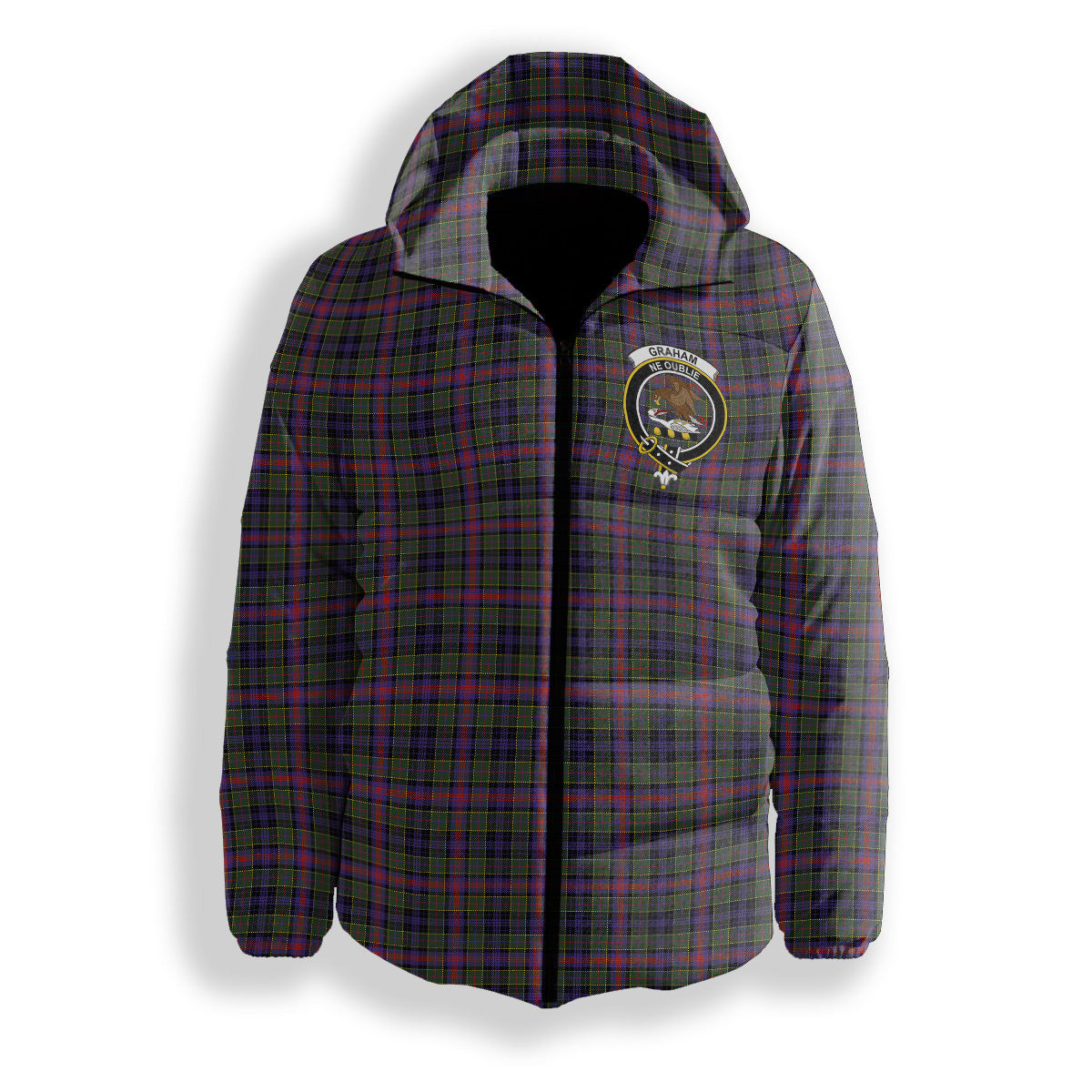 ScotsTee Shop Scottish Graham of Airth Modern Crest Tartan Down Jacket Winter White Duck Down Plaid