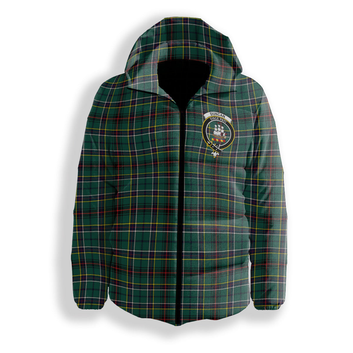 ScotsTee Shop Scottish Duncan of Sketraw Modern Crest Tartan Down Jacket Winter White Duck Down Plaid