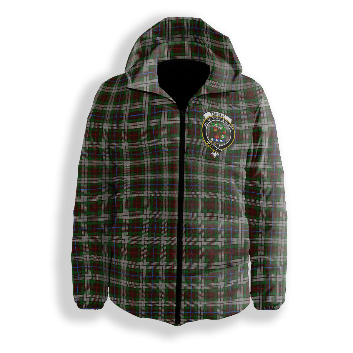 ScotsTee Shop Scottish Fraser Hunting Dress Crest Tartan Down Jacket Winter White Duck Down Plaid