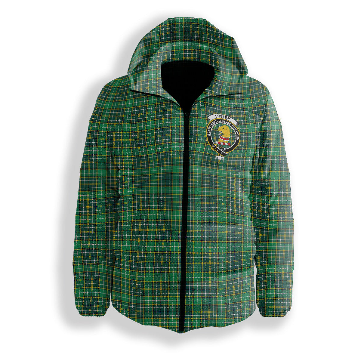 ScotsTee Shop Scottish Foster Hunting Modern Crest Tartan Down Jacket Winter White Duck Down Plaid