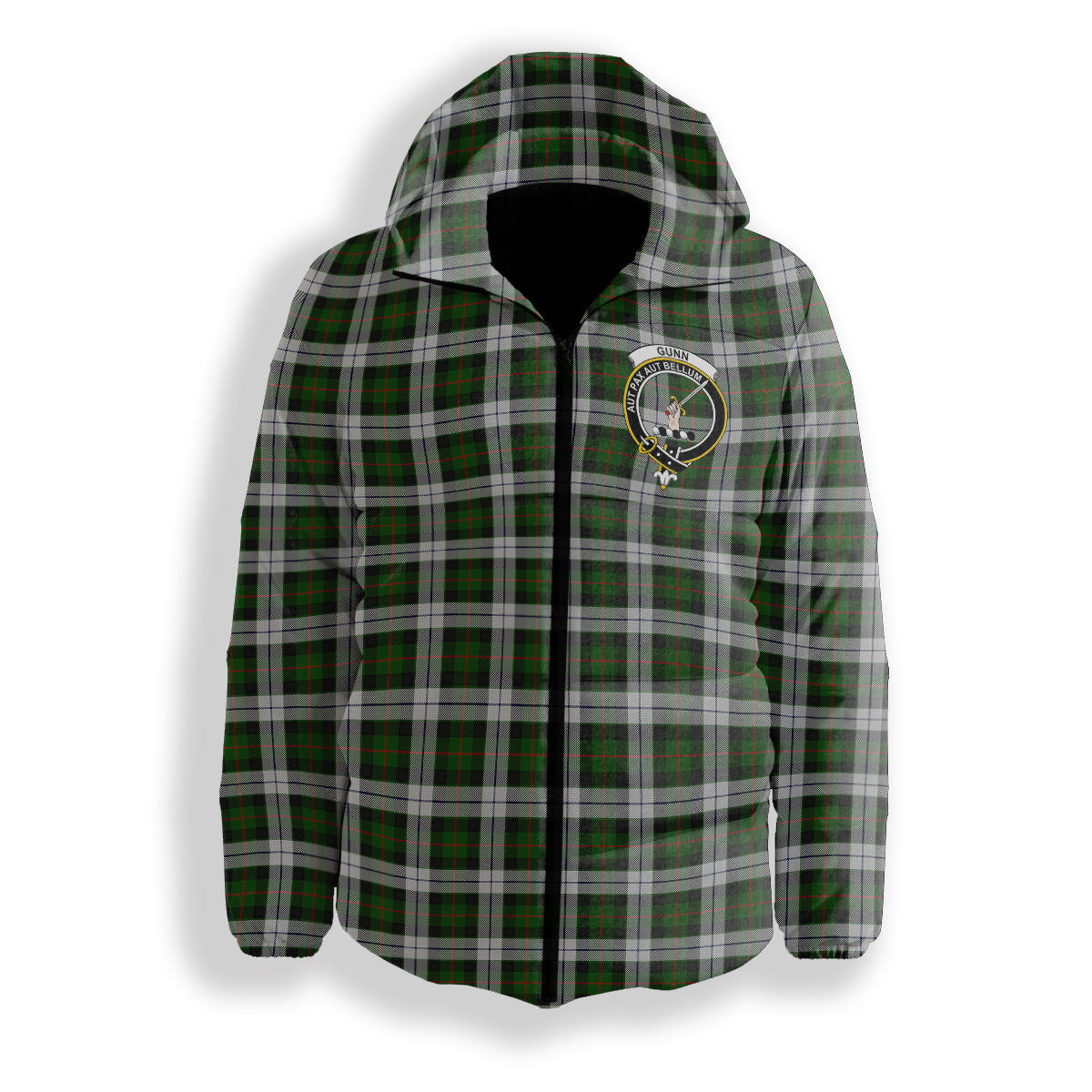 ScotsTee Shop Scottish Gunn Mrs Jane of Kirkhill House Wick Crest Tartan Down Jacket Winter White Duck Down Plaid